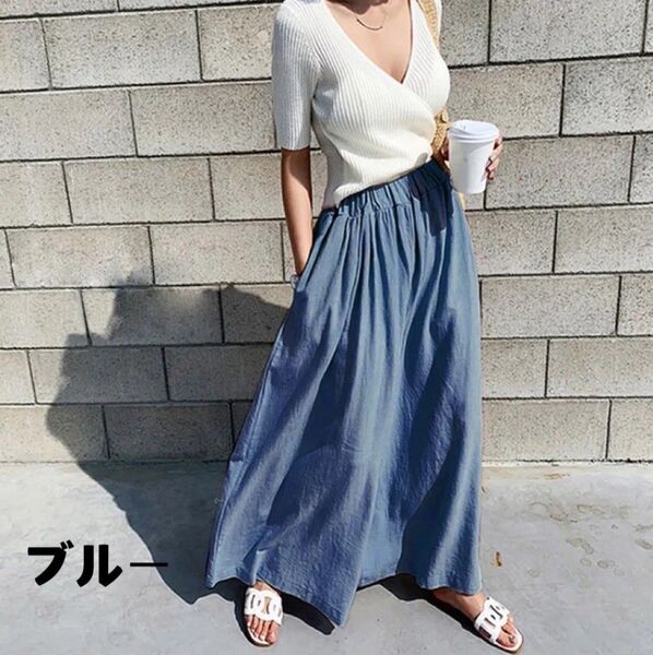 リネン風スカートパンツ ベージュ ワイドパンツ ガウチョパンツ スカーチョ