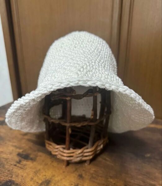 042 春夏 クラッシャーハット バケットハット ホワイト コットン ハンドメイド