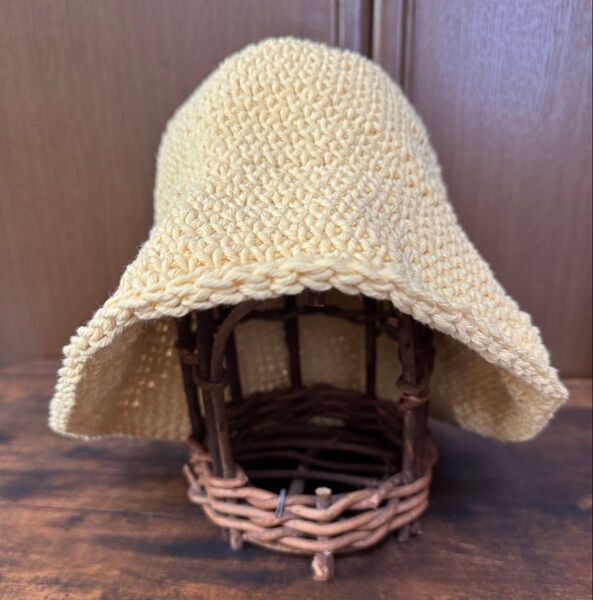 041 春夏 クラッシャーハット バケットハット イエロー コットン ハンドメイド