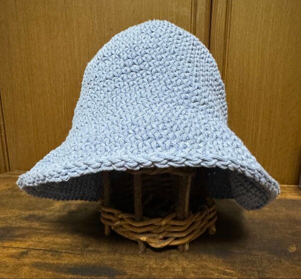 045 春夏 クラッシャーハット バケットハット スカイブルー コットン ハンドメイド