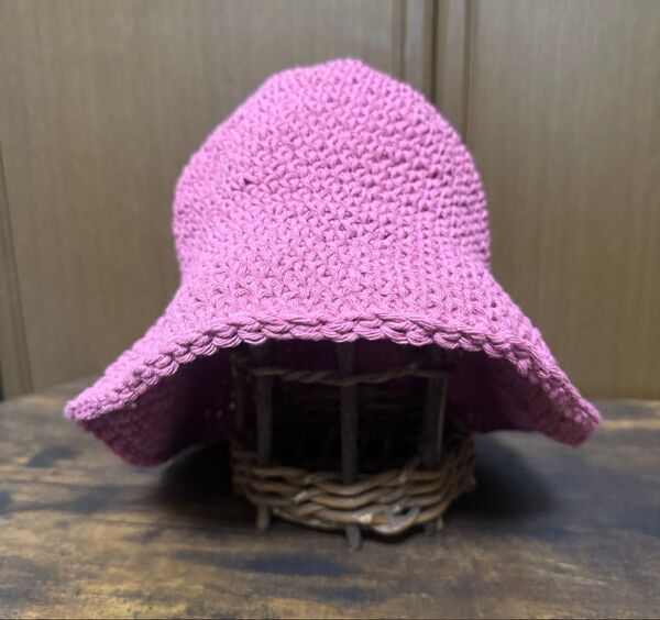 039 春夏 クラッシャーハット バケットハット ローズレッド コットン ハンドメイド