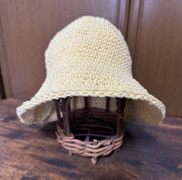 038 春夏 クラッシャーハット バケットハット イエロー コットン ハンドメイド