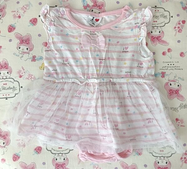 ベビー ロンパース 70cm リボン チュール