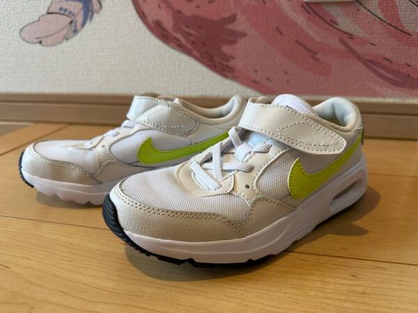NIKE ナイキ エアマックス キッズ スニーカー マジックテープ 21cm ホワイト 蛍光イエロー