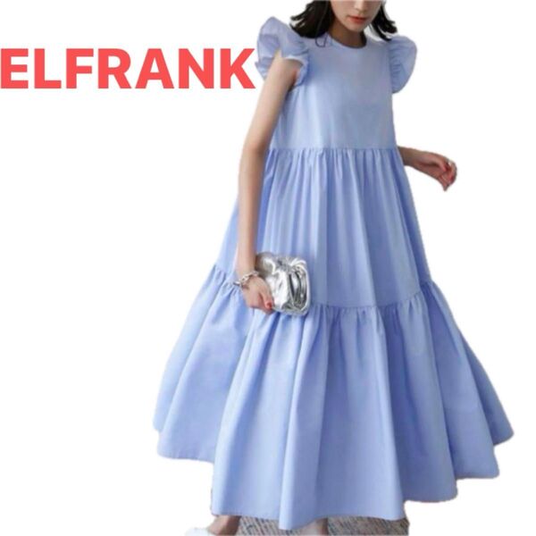 ELFRANK エルフランク フリル袖 ティアード フレア ロングワンピース