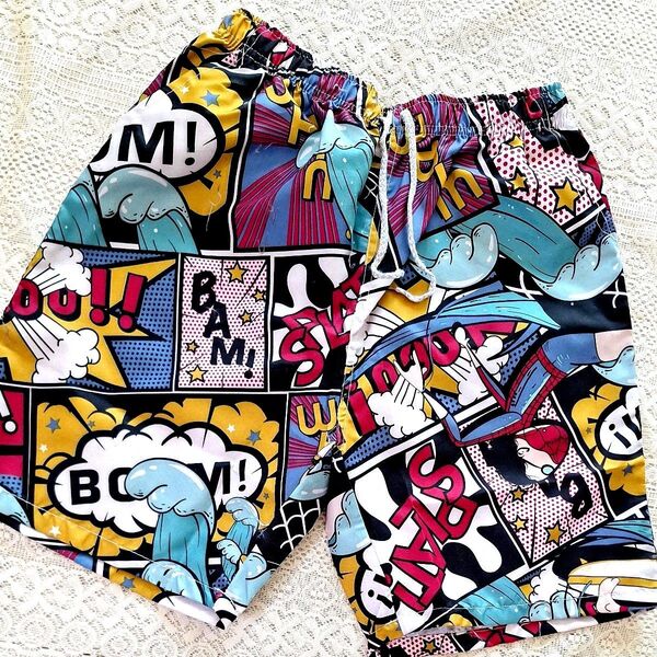 メンズ ショートパンツ XL コミック柄 おしゃれ ハーフパンツ 短パン 男性 カラフル 夏 水陸両用 キャンプ アウトドア
