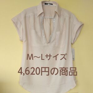 【新品未使用】OPAQUE.CLIP オペークドットクリップ ビジュー風刺繍付きブラウス ベージュ 38(M~L) 襟元キラキラ