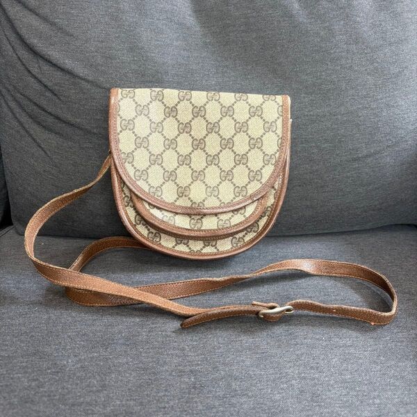 ヴィンテージ グッチ オールドグッチ ショルダーバッグ GG柄 GUCCI ブラウン 斜め掛け レザー