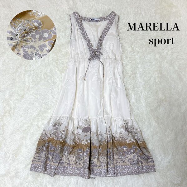 MARELLA sport 花柄刺繍 ビーズ シルク ロングワンピース