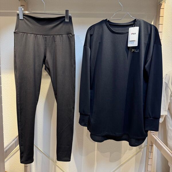 L新品FILAフィラフィットネス2点セットロングTシャツ+レギンスジムヨガジョギングランニングスポーツ水陸両用吸汗速乾UVカット