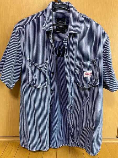 Stussy 半袖デニムシャツ ヒッコリーストライプ L