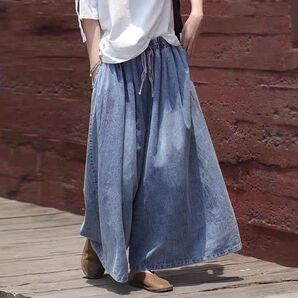 ガウチョパンツ ワイドパンツ キュロット 大きいサイズ 体型カバー デニム 大きい ワイド パンツ