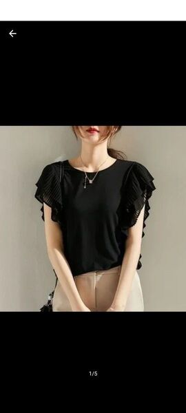 Tシャツ半袖トップスフレア袖ブラック韓国スリーブブラウスオシャレゆったり着痩せ ブラック 半袖Tシャツ 半袖ブラウス