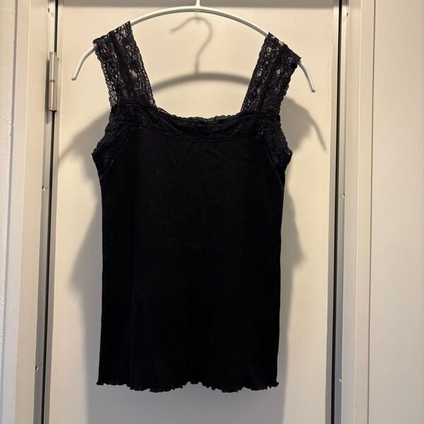 Heather ヘザー タンクトップ リブ レース ブラック 中古 無地