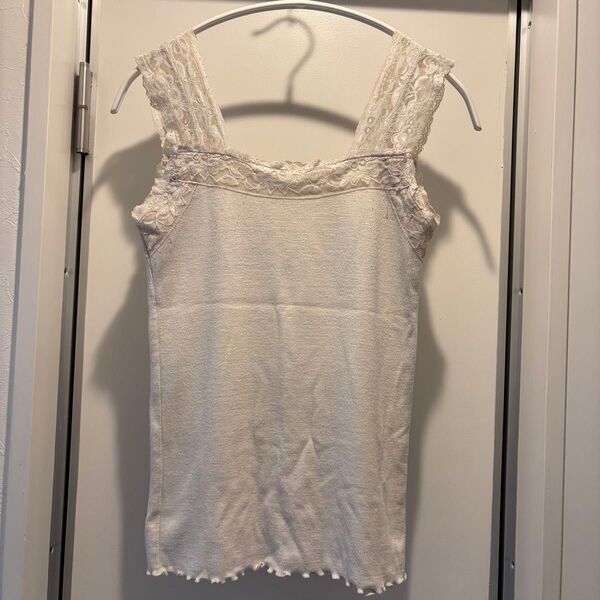 Heather ヘザー タンクトップ リブ レース ホワイト 白 中古 無地