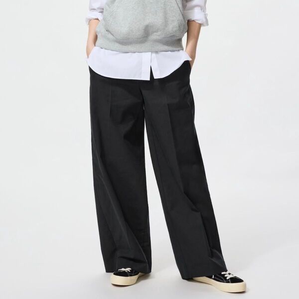 UNIQLO ユニクロ ワイドチノパンツ ブラック 黒 M スラックス イージーパンツ