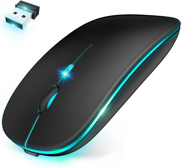 ワイヤレスマウス 無線 静音 Bluetoothマウス Type-C充電式 高感度 三段階DPI切替 7色LEDライト 無線マウス