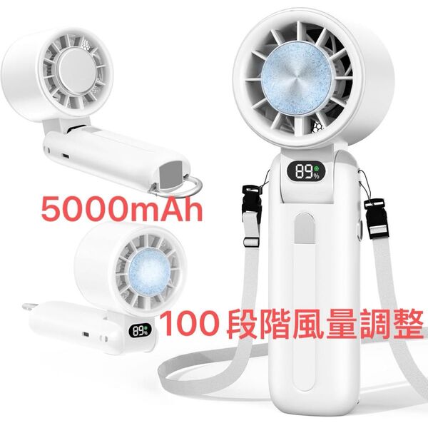 ハンディファン 冷却プレート 100段階風量調整 携帯扇風機 Type-C充電式 手持ち扇風機 5000mAh 折り畳み 省エネ