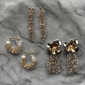 ハンドメイド ピアス ゴールド クリア パール