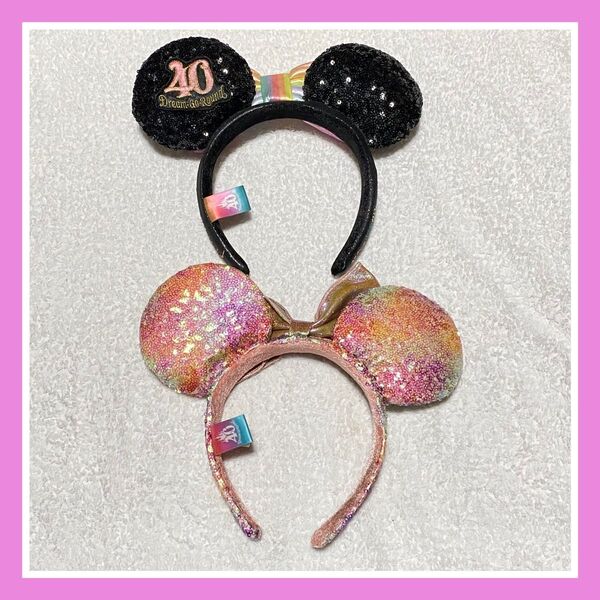 ディズニー 40周年 カチューシャ ミニー スパンコール ブラック&ピンク