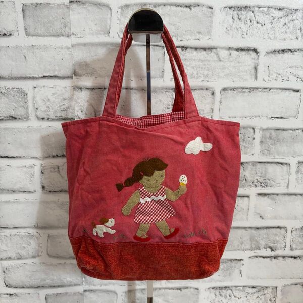 ☆ファミリア 刺繍 手さげ ミニトートバッグ マチあり 赤