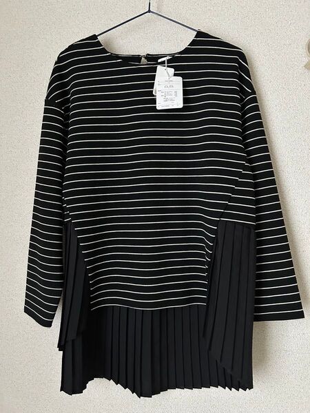 黒 アンナルナ バックプリーツ切替ボーダー長袖シャツ L トップス エフリード