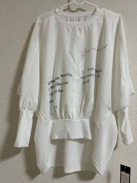 新品 アルファベットプリント ドルマンロゴトップス 今季 レディース 長袖 Tシャツ カットソー 白 ロンT