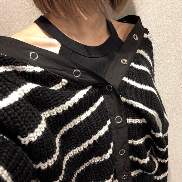 mirvas Vネック オフショル ボーダー ニット カーディガン