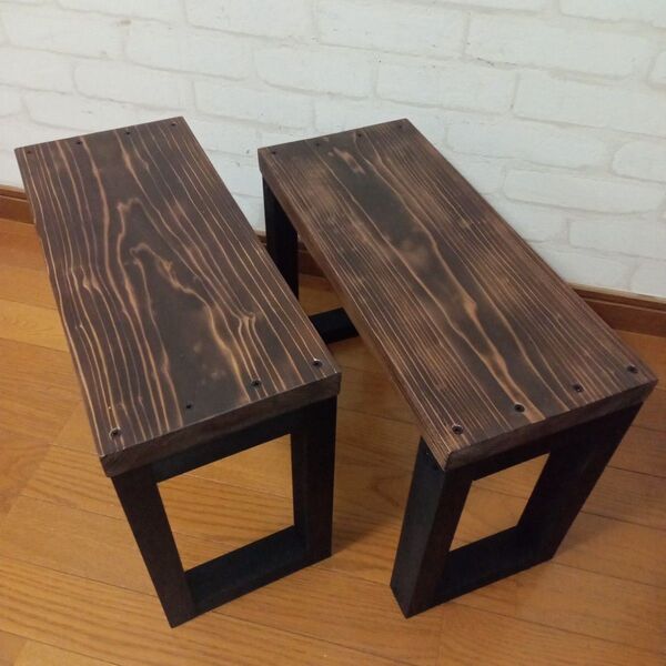 【ハンドメイド】焼入れ天板のスツール・ベンチ・飾り棚(横幅45cm×2個セット)