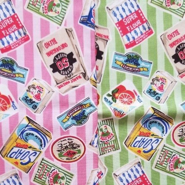 生地 布 レトロ ヴィンテージ 菓子 缶詰 ピンク グリーン ケイファブリック 昭和レトロ ハンドメイド