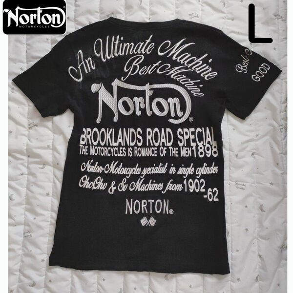 ノートンNorton 半袖Tシャツ刺繍ワッフル黒メンズLサイズ