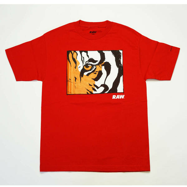 新品 RAW Jonah miller from Scratch Eye Tee ロウ Tシャツ メンズ ジョナミラータイガーコラボ 動物プリント レッド 赤 スケートボード