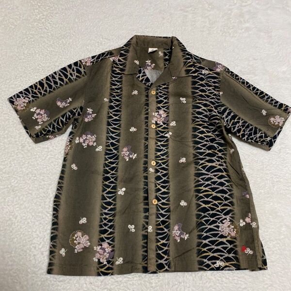 倉エターナル アロハシャツ 和柄 花柄模様 備中倉敷工房 Mサイズ メンズ
