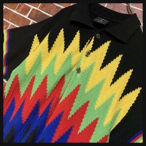 【個性派】90's★bergati★ヴィンテージ★vintege★マルチカラー★サマーニット★coogi★クージー風★半袖★古着