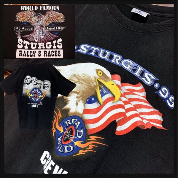 【希少】入手困難★90's★STURGIS★ヴィンテージ★両面プリント★ハーレー★USA★バイカー★アメリカン★tシャツ★L★古着