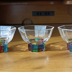 美品 グラス ガラス おちょこ 酒器 3客セット ステンドグラス調