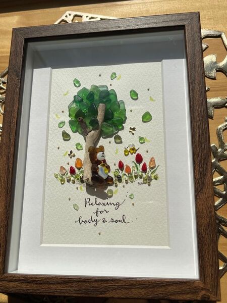 シーグラスアート テディベアと蜂蜜 meru様 ハンドメイド