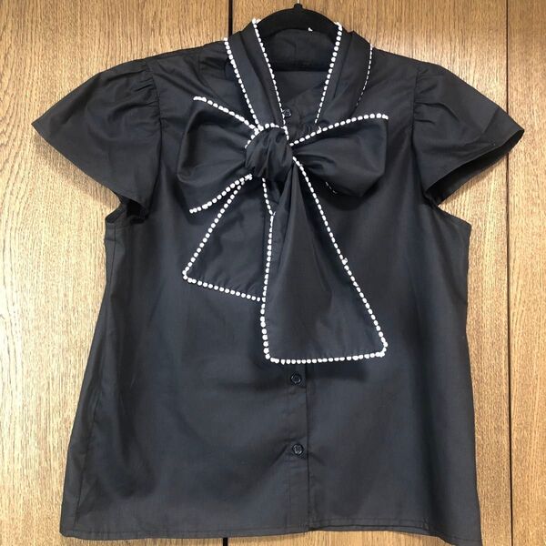★良品※説明文、写真必須 ウィルセレクション ぽわん袖風ボウタイブラウス(M)リボン前後オッケー お値下げ中