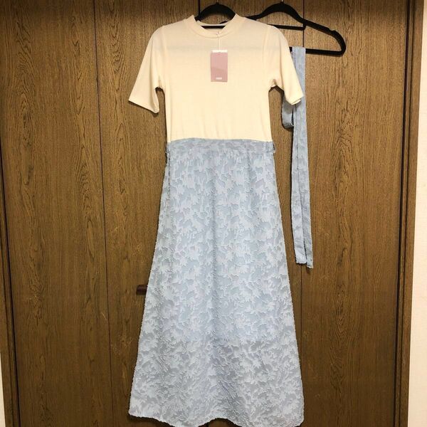 ★新品未着タグ ENAMOR エナモル ドッキング異素材シアージャガード異素材ロングワンピース(M)半袖 お値下げ中