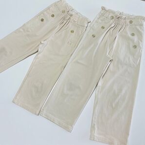 GU 110cm 130cm 姉妹コーデ 白ワイドパンツ 金ボタン 2枚セット