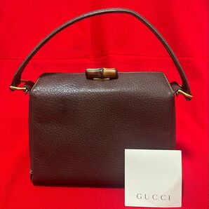 希少.本物.美品 GUCCI グッチ ヴィンテージ オールド バンブー ターンロック バッグ カバン シボ革 本革 ブラウン 茶色