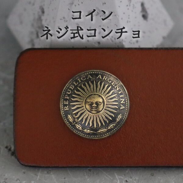 コイン 太陽 ネジ式 コンチョ アルゼンチン 燻し レザークラフト 1ペソ