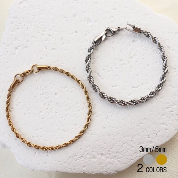 3.0mm ステンレス製 ロープチェーン ツイストチェーンブレスレット ユニセックス