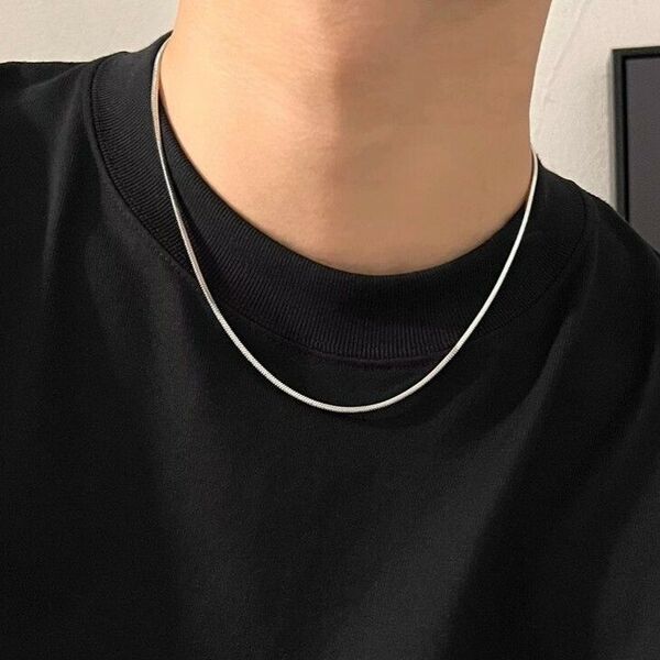 メンズ シンプル フィットネス スタイル スクエア チェーンネックレス ユニセックス シルバーチェーン812285
