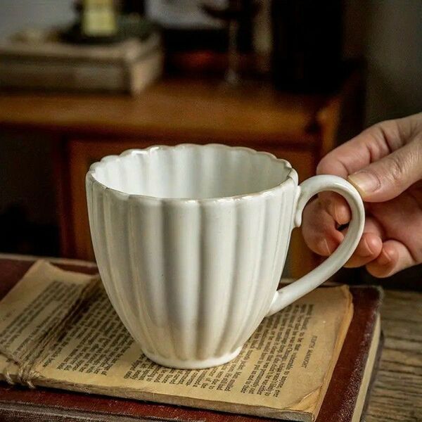 花びら リリーフデザイン セラミックマグ アメリカン ラテ用 コーヒーカップ ギフト アンティーク シンプル83035