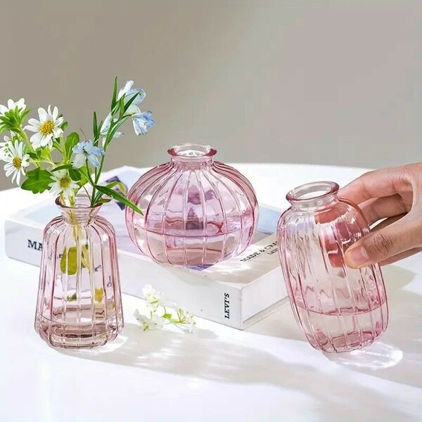 ベースセット センターピース用 小花瓶 シンプル お洒落 花瓶 フラワースタンド 可愛い 3点セット ピンク336674
