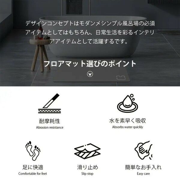 速乾性 珪藻土 バスマット 滑り止め 洗濯機可 バスルーム キッチン用 シンプル デザイン ベージュ210563
