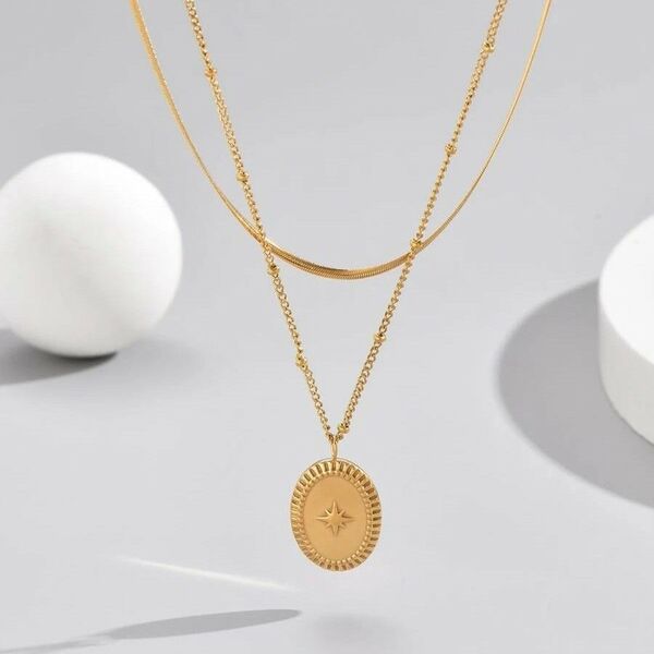 ネプチューンモチーフ ネックレス ゴールド レイヤード デザイン アクセサリー シンプル カジュアル レディース948366