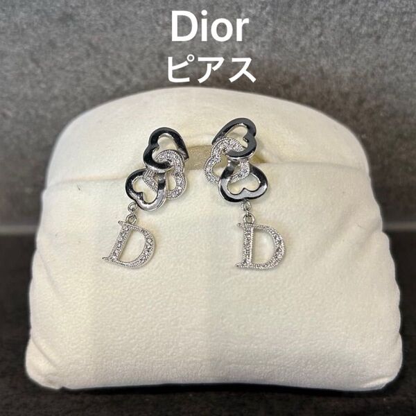 Dior クリスチャン ディオール トリプルオープンハート ラインストーンピアス Christian Dior ラインストーン