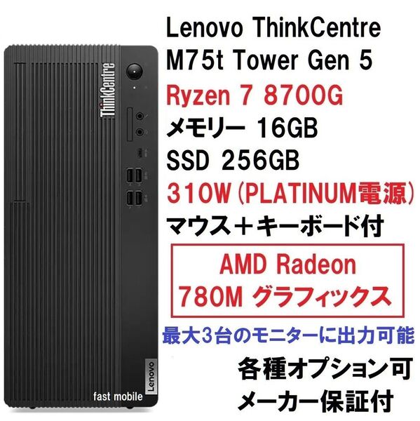 新品 Lenovo ThinkCentre M75t Tower Gen5 Ryzen 7 8700G/16G/256G/310W